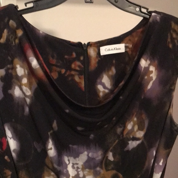 EUC CALVINKLEIN BELT WAIST SLEEVELESS DRESS FRONT PLEAT NECK& DRAPE BOTTOM  S6 - Picture 7 of 9